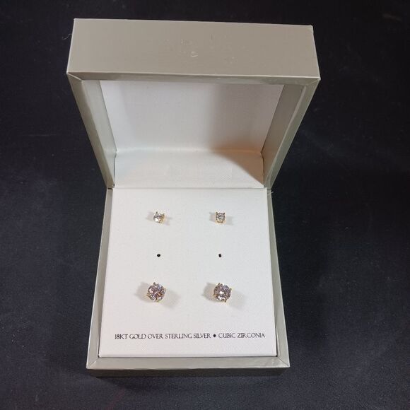 18K Gold Over Silver Sterling Earring 2pairs - Picture 1 of 10